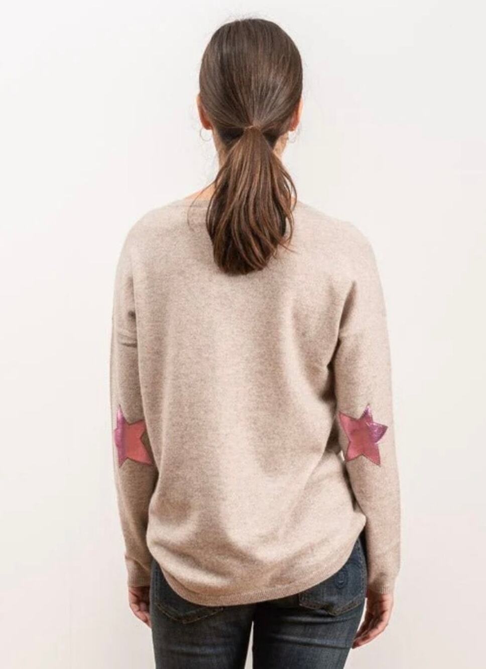 Wyse London Romane Star Patch Longline 100% Cashmere cardigan sweater Oat Size 6